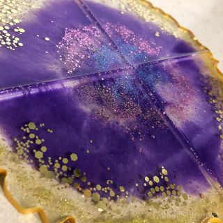 4 rock geode design coasters - purple and gold