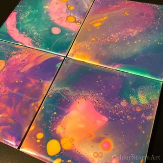 4 coasters - green, yellow, purple and pink mixed design